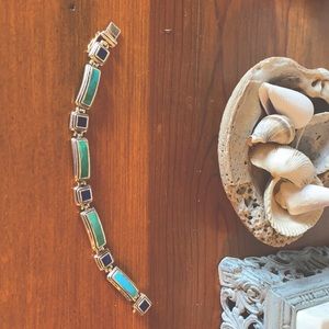 Vintage Lapis and Turquoise link Sterling Bracelet